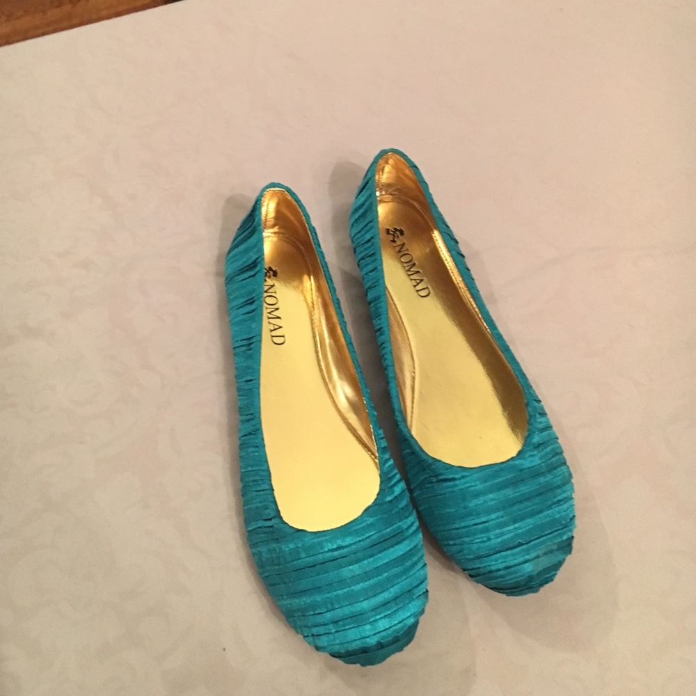 Satin Teal Flats- 8
